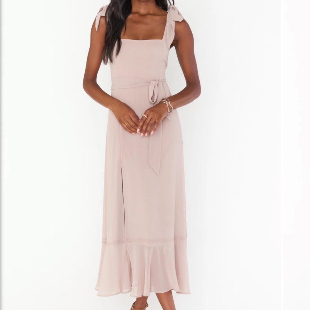 Showmeyourmumu Claire Midi Bridesmaid Dress Soft Beige Chiffon